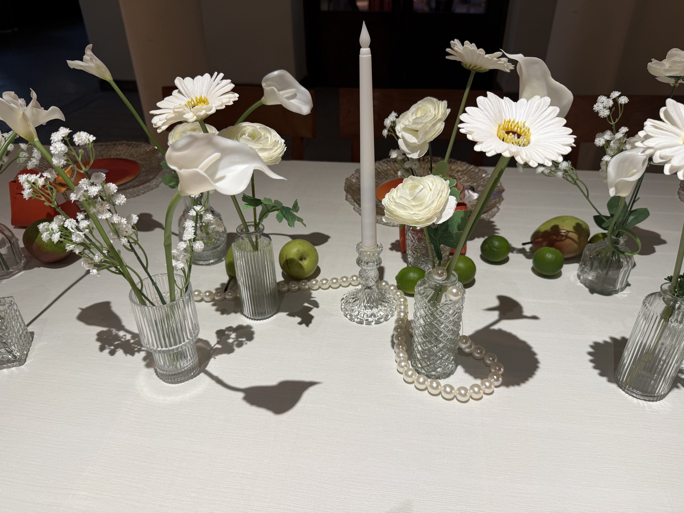 Soft white floral tablescape